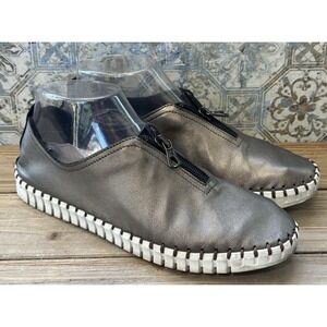 Eric Michael Marlo Zip Comfort Flats Womens 7 37 Pewter Good